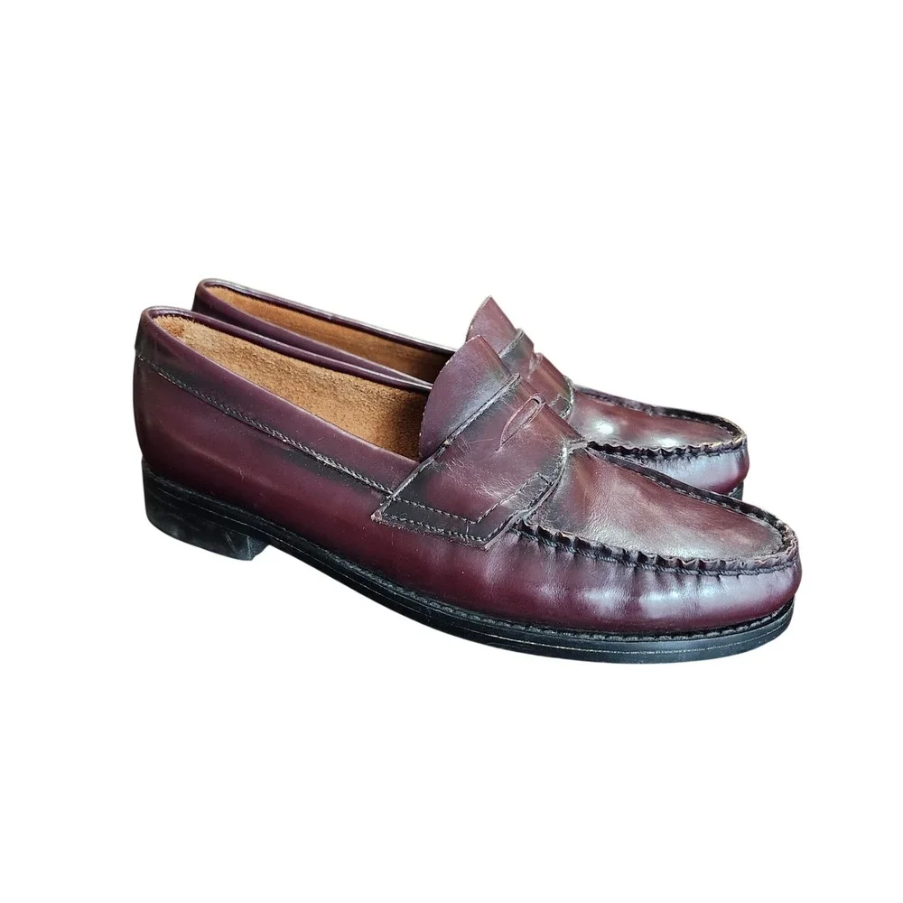 Pappagallo Penny Loafers Women 6.5 M Burgundy Leather Classic Flat Shoes Vintage